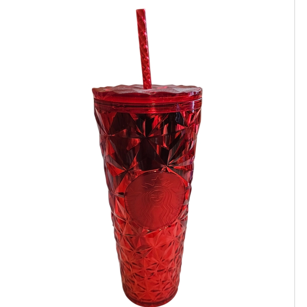 Starbucks Tumbler 24 Oz Cold Cup Starbucks Holiday Poinsettia Red Prism NEW